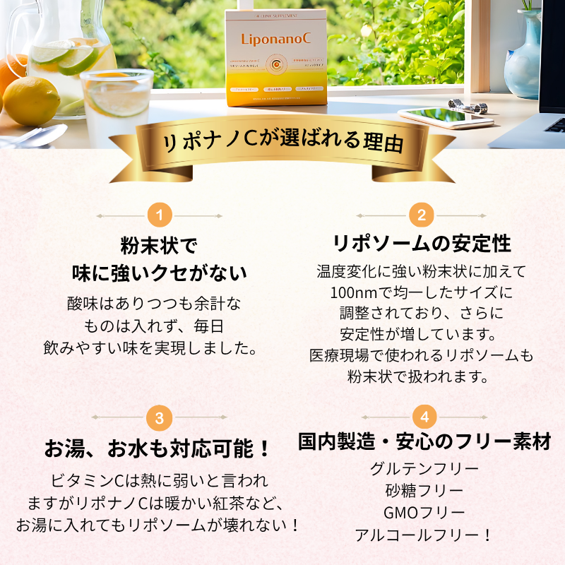 リポソーム型ビタミンCサプリ【LiponanoC】リポナノC 1000mg配合 30包